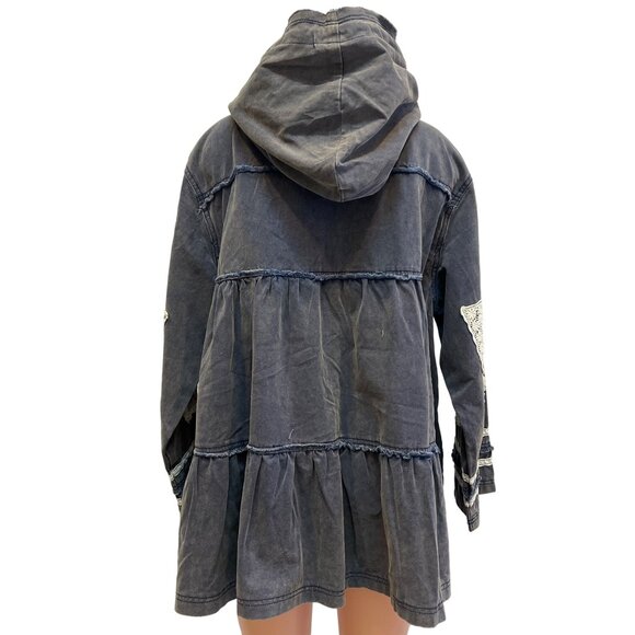 Z-1. POL Clothing Vintage Washed Embroidered Patch Flared Jacket Antique Navy - Picture 8 of 10